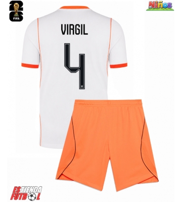 Países Bajos Virgil van Dijk #4 Segunda Equipación Niños Mundial 2026 Manga Corta (+ Pantalones cortos)
